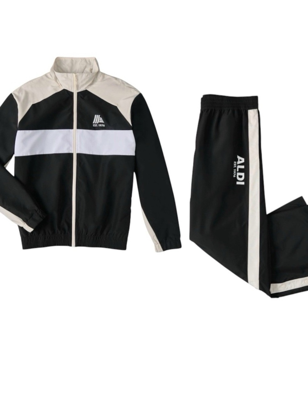ALDI Branded Black & Cream Athletic Track Jacket and Pants Set 50th anniversary